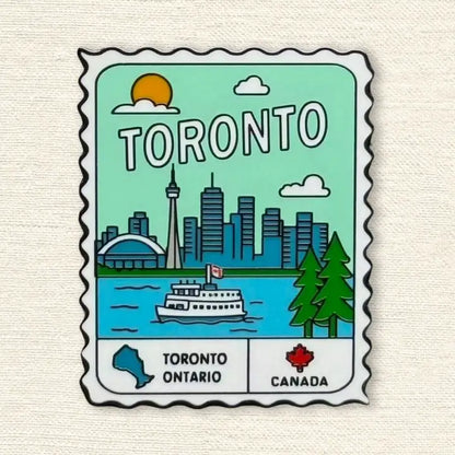 Toronto Ontario Vintage Postage Stamp Lapel Pin with Skyline & CN Tower