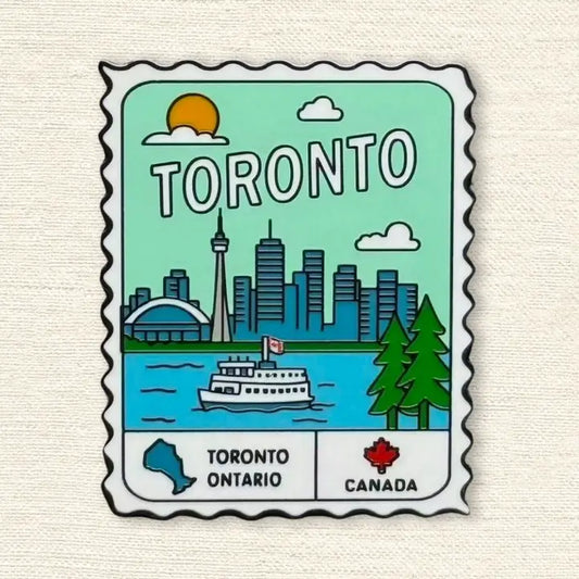 @28 Toronto Ontario Vintage Postage Stamp Lapel Pin with Skyline & CN Tower