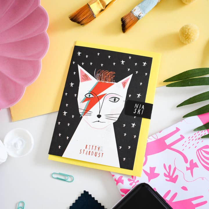 Kitty Stardust Cat Musician Card