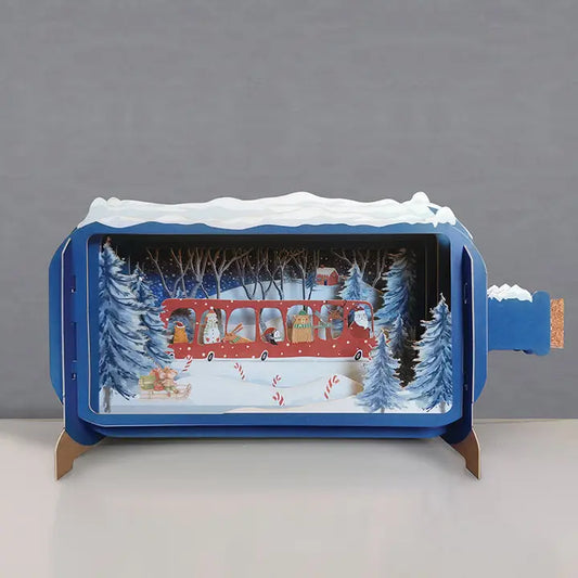 Santa Bus Message in A Bottle Pop Up Greeting Card