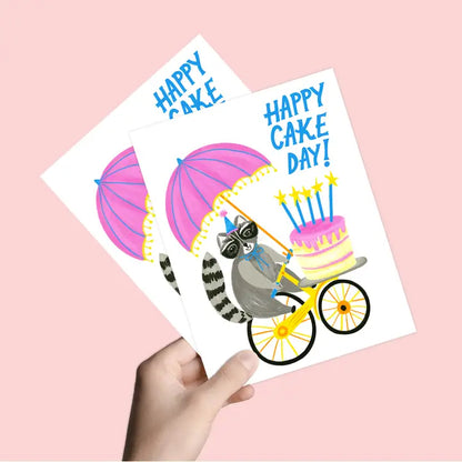 Cute Raccoon Riding a Bike Birthday Card