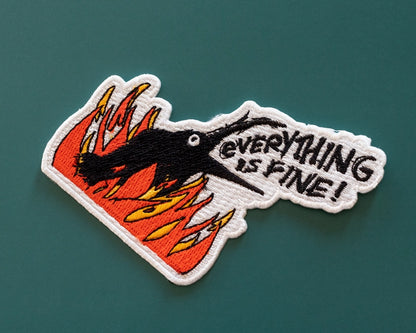 #90 Everything is Fine Crow in Fire Iron-On Patch