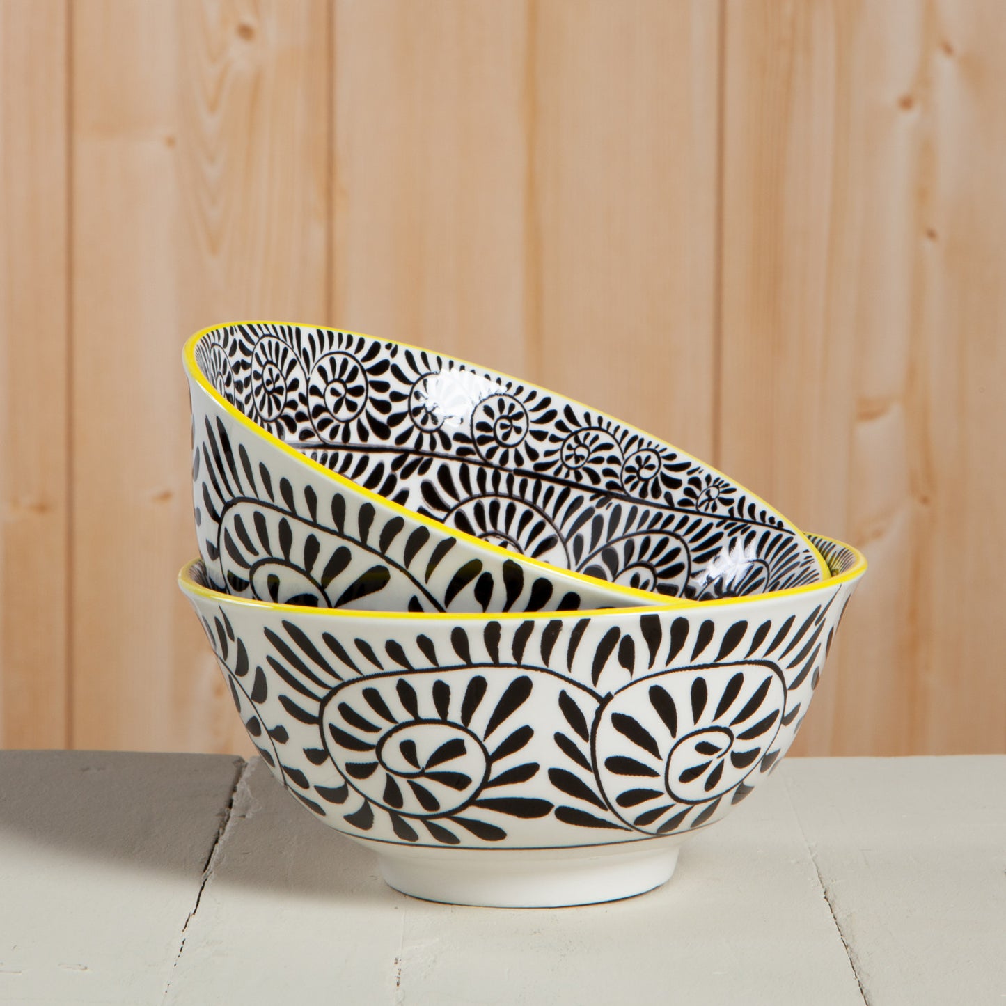 6" Stamped Bowl Black Vines