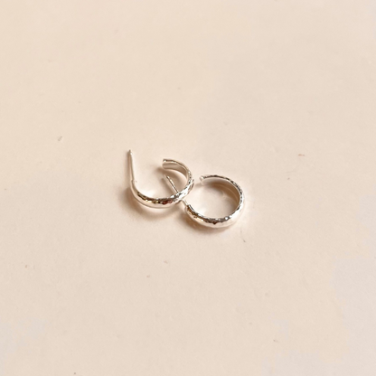 Finely Hammered Hoop On Post 13mm Earrings