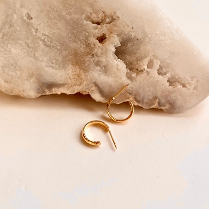 Finely Hammered Hoop On Post 13mm Earrings