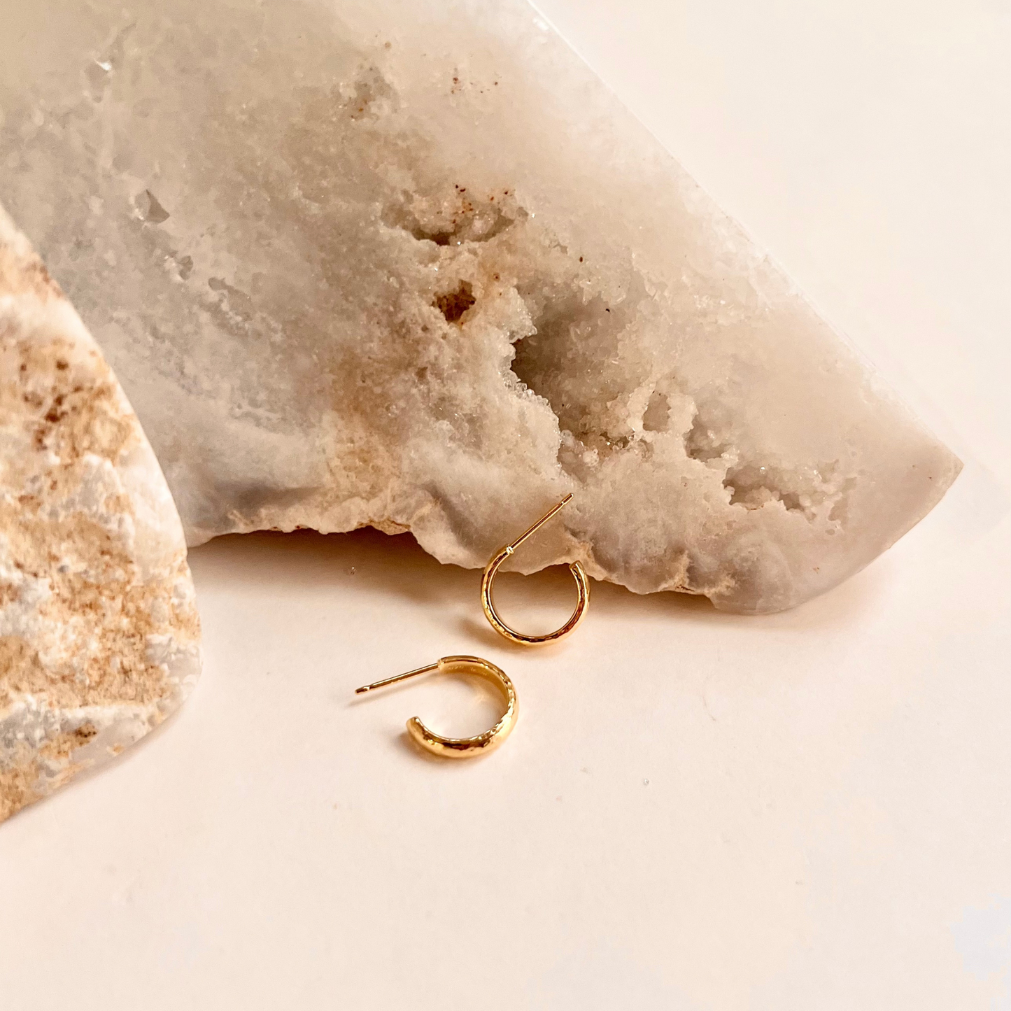 Finely Hammered Hoop On Post 13mm Earrings