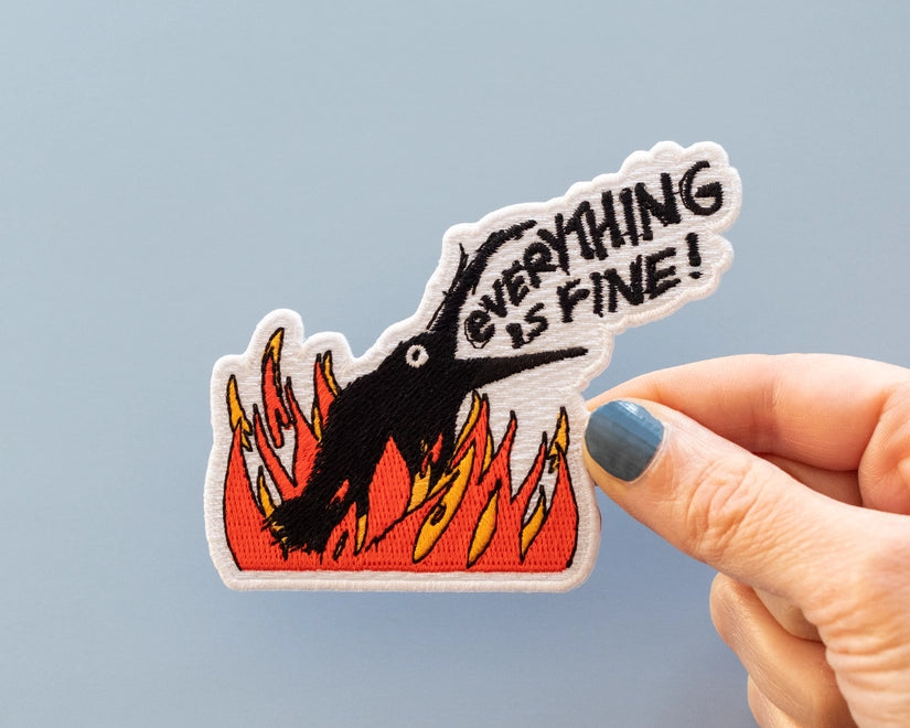 #90 Everything is Fine Crow in Fire Iron-On Patch