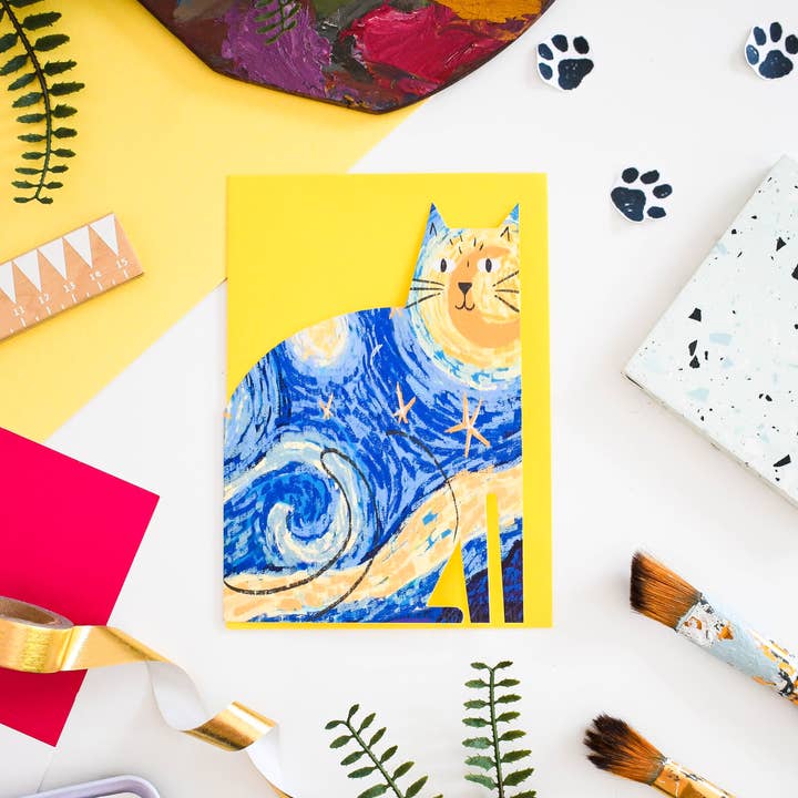 Starry Night Cat cut out card