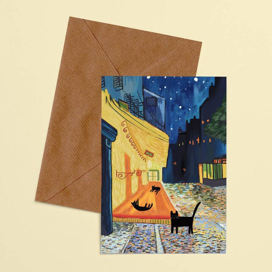 Cats On The Terrace At Night Card