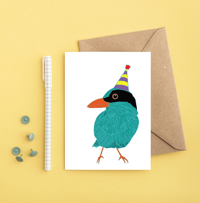 Green Magpie Birthday Card