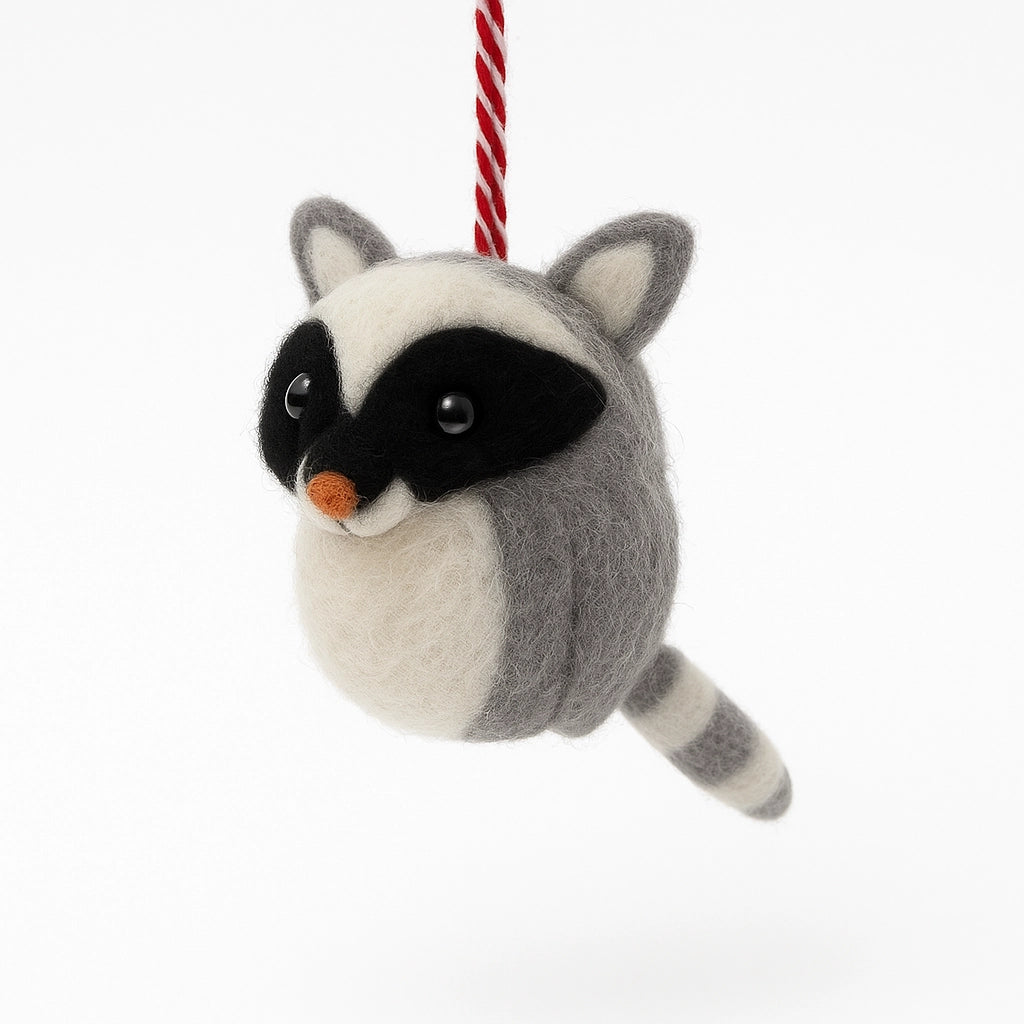 Felt Raccoon Ornament, Gray/White