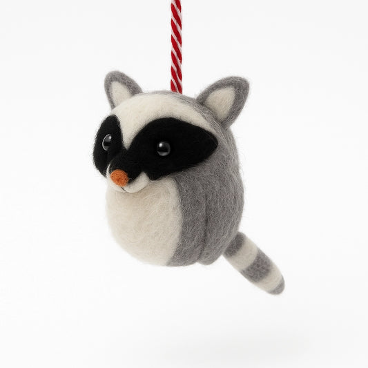 Felt Raccoon Ornament, Gray/White