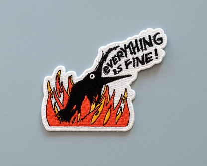 #90 Everything is Fine Crow in Fire Iron-On Patch