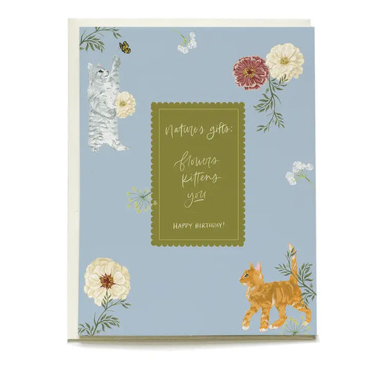 Cats and Peonies Birthday Greeting Card