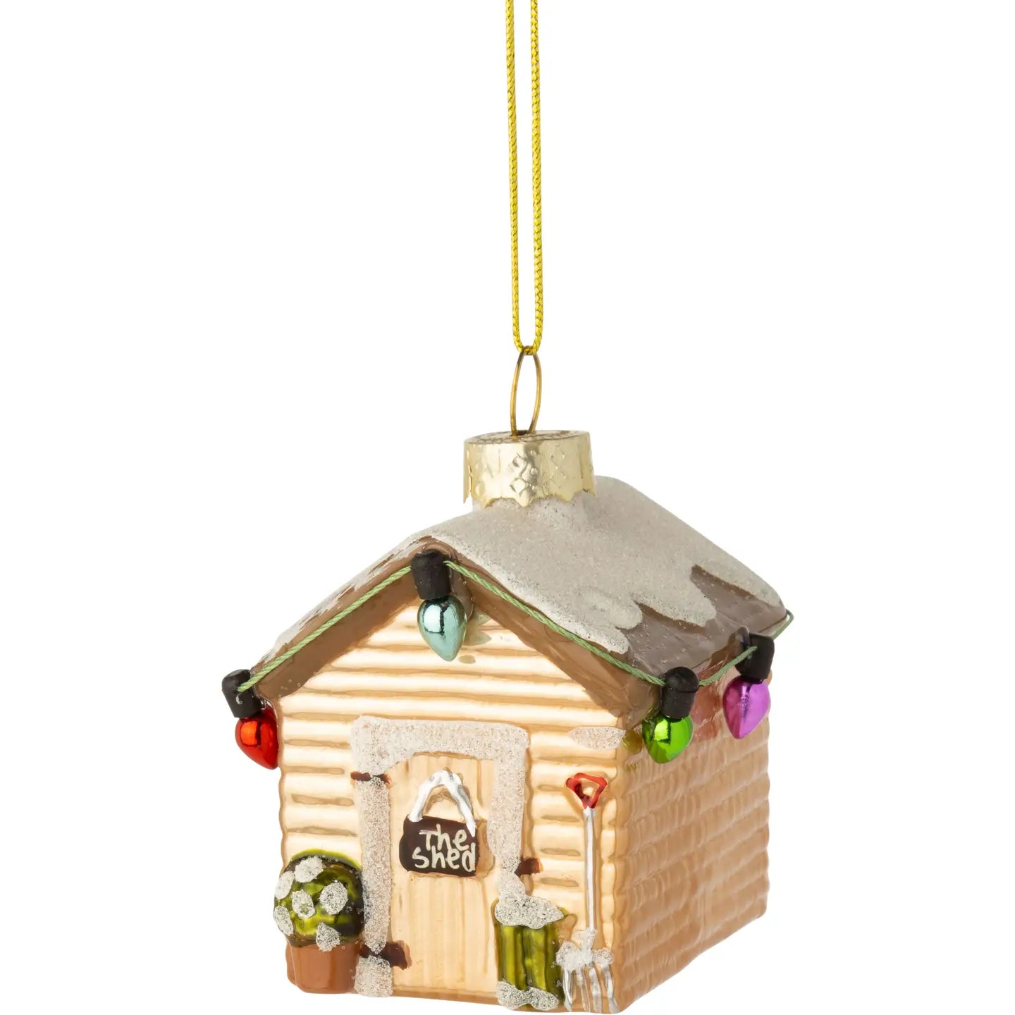 Mini Glass Garden Shed With Snow Glittered Roof Ornament