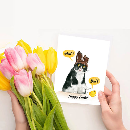 Naughty Bunny Cat Easter Card