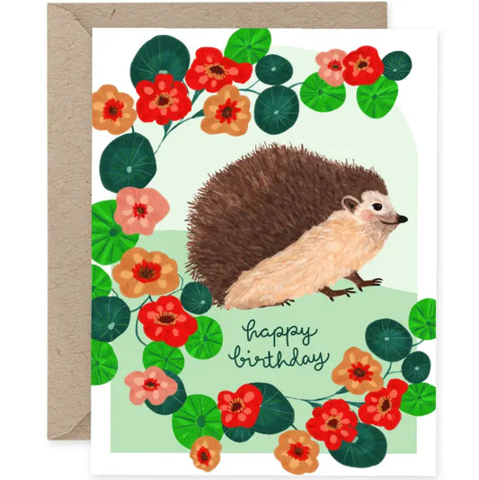 Hedgehog in Flowers Happy Birthday Card