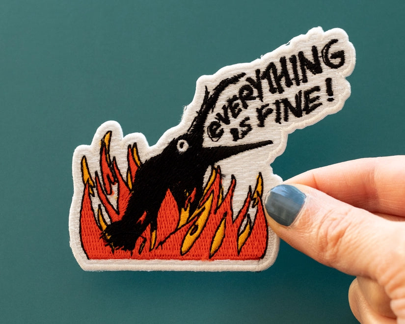 #90 Everything is Fine Crow in Fire Iron-On Patch