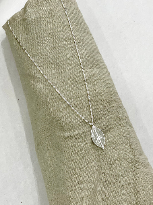 Salad Leaf Polish Sterling Silver Necklace