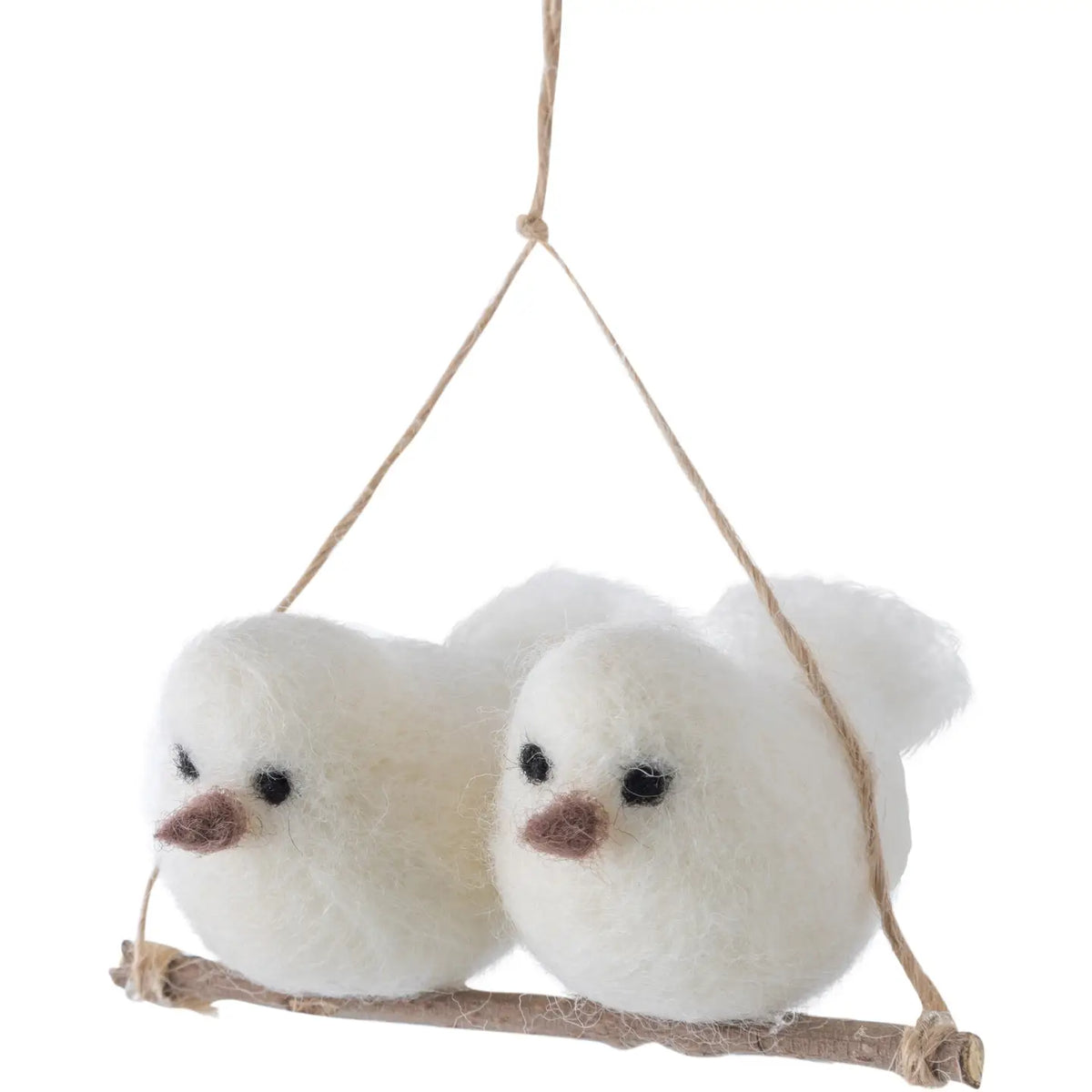 Felt Snowy White Birds On A Hanging Branch Ornament