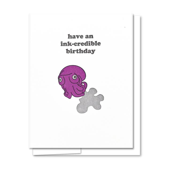 Squid Birthday Letterpress Birthday Card