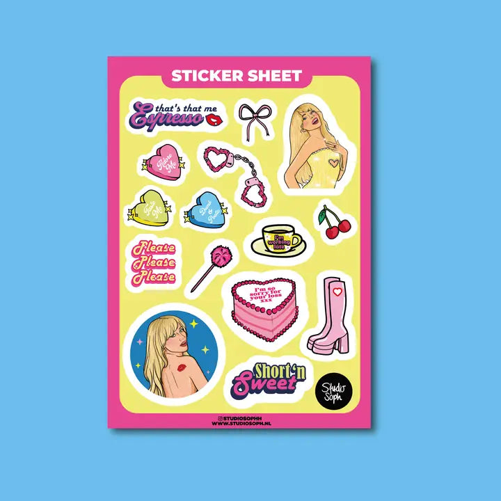 Pop Girl Pink Yellow Sticker Sheet