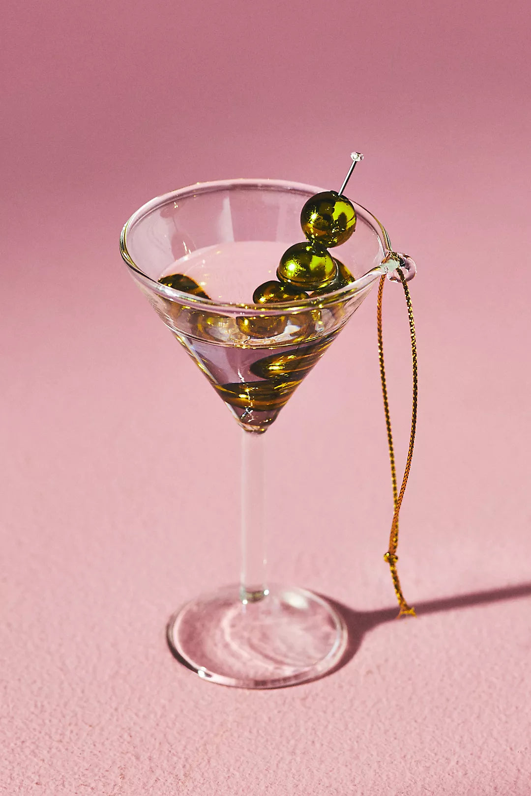 Clear Martini Glass With Gold Olives, Stir Stick Ornament