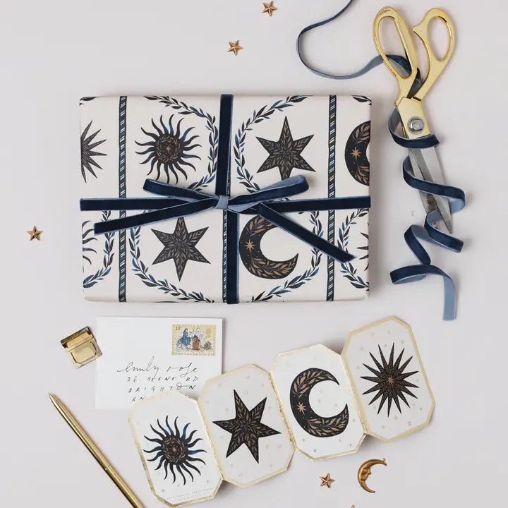 Celestial Concertina Blue Moon Star Sun Die Cut Mini Card