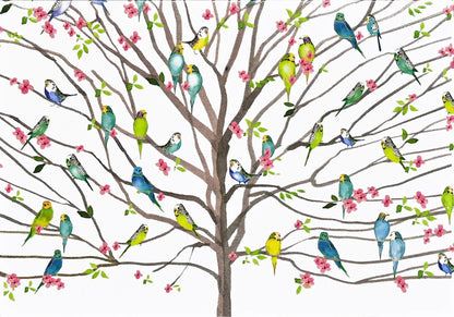 Tree of Budgies Blank Boxed Note Cards