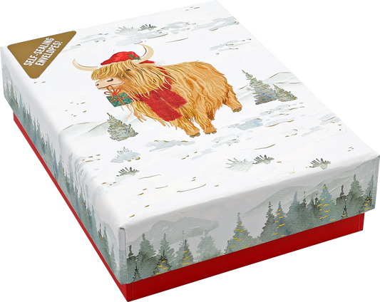 Festive Highland Cow Small Boxed Holiday Cards