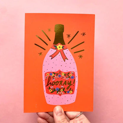 Hooray Champagne Gold Foil Greetings Card