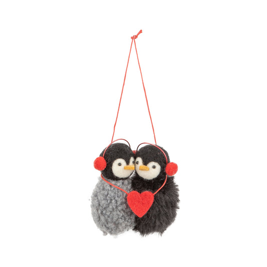 Felt Penguin Couple With Red Earmuffs Ornament