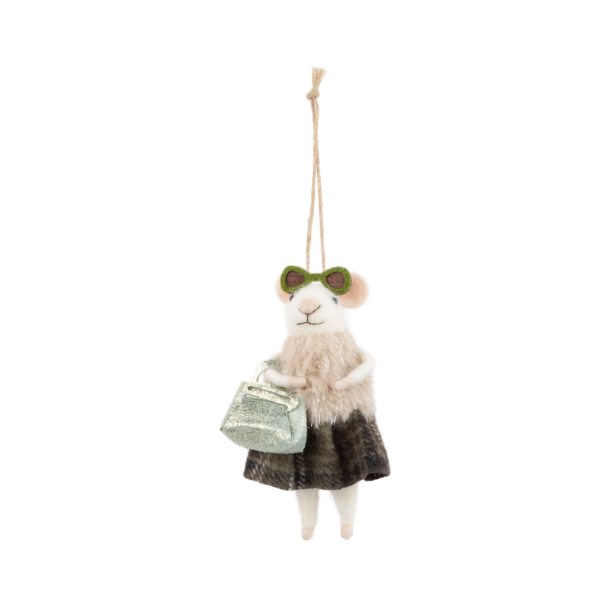 Felt Mouse With Sunglasses Ornament In Fur Coat