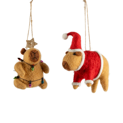 Felt Capybara With String Light Or Santa Outfit Ornament