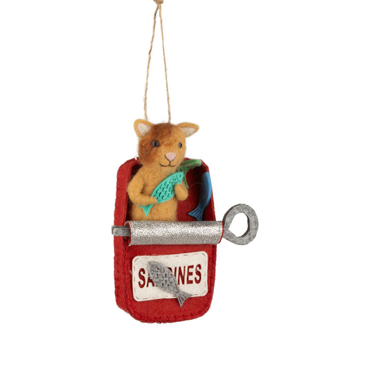 Felt Cat Inside Sardine Can Ornament