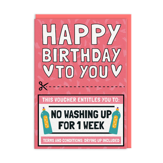 No Washing Up For A Week Voucher Card