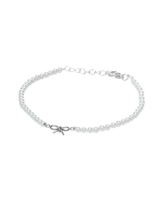 Coquette Bracelet Pearls w/Silver Bow