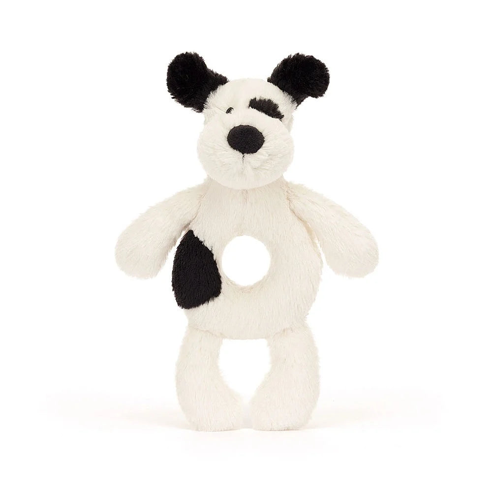 Bashful Black and Cream Puppy Ring Rattle