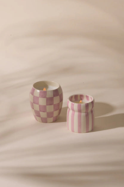 Cabana Lavender Striped Ceramic Candle Grecian Sand