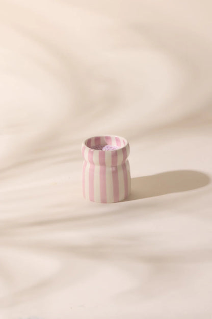 Cabana Lavender Striped Ceramic Candle Grecian Sand