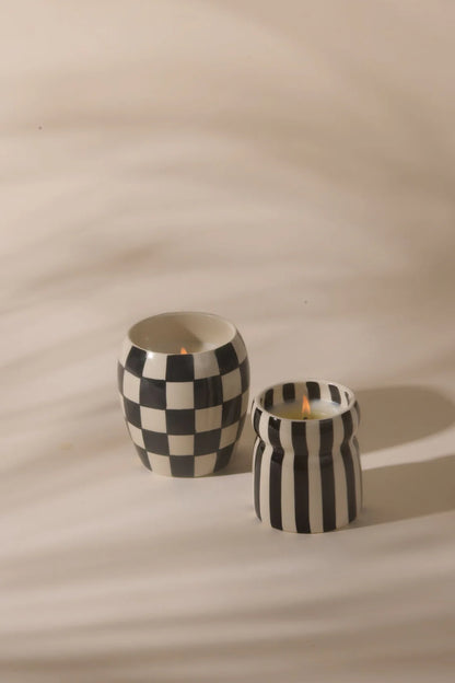 Cabana Black Striped Ceramic Candle Lava Stone