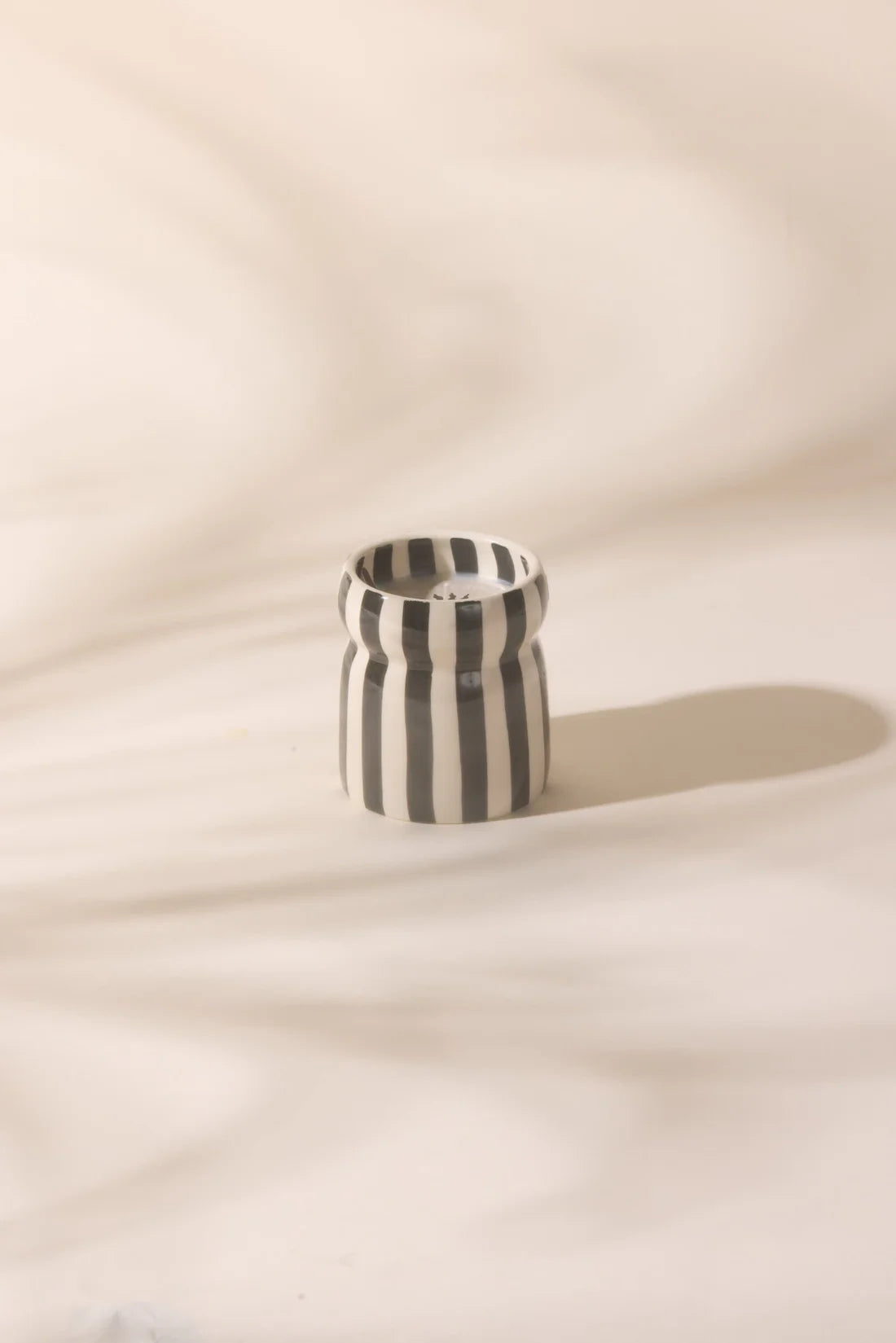 Cabana Black Striped Ceramic Candle Lava Stone