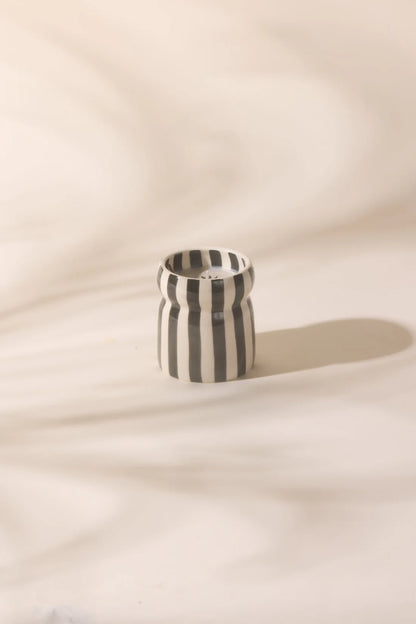 Cabana Black Striped Ceramic Candle Lava Stone