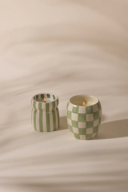 Cabana Sage Striped Ceramic Candle Bora Bora