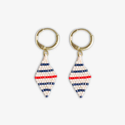 Carmen Mini Gold Hoop Single Horizontal Sripes Beaded Drop Earrings Navy