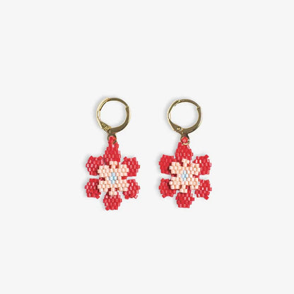 Blossom Double Layer Six Petal Flower Drop Earrings Poppy