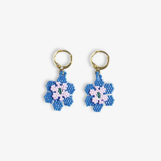 Blossom Double Lay Six Petal Flower Drop Earrings Royal Blue