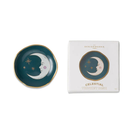 Celestial Ceramic Trinket Dish Teal Moon