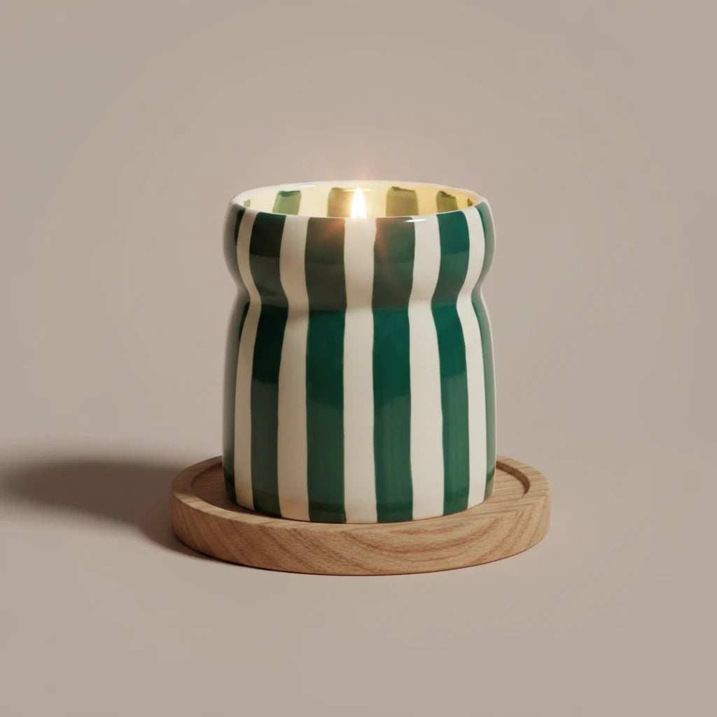 Cabana Teal Striped Ceramic Candle Isla Fresa