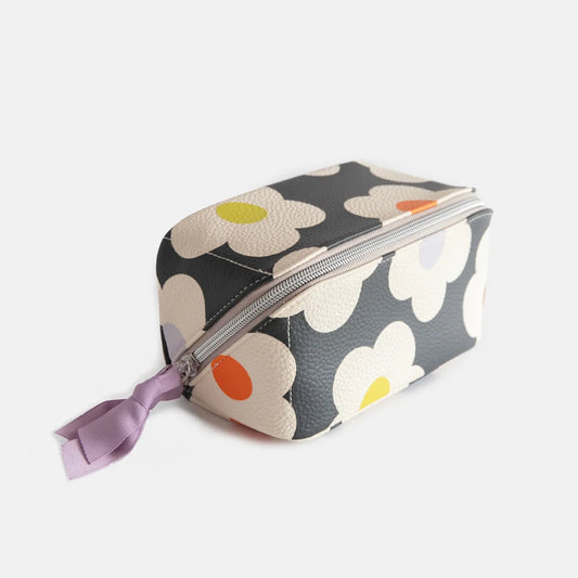 Multi Flower Charcoal Flat Lay Cosmetic Bag
